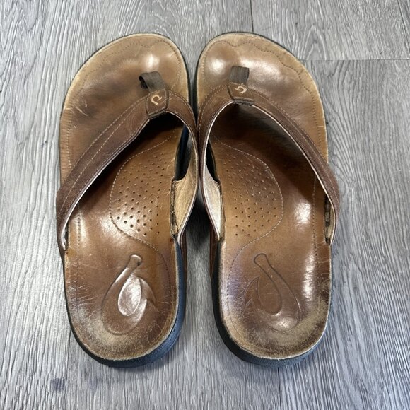 Olukai Kumu Men’s Sandals Size 10 Brown Leather Thong Flip Flop Beach Slip On main image 6